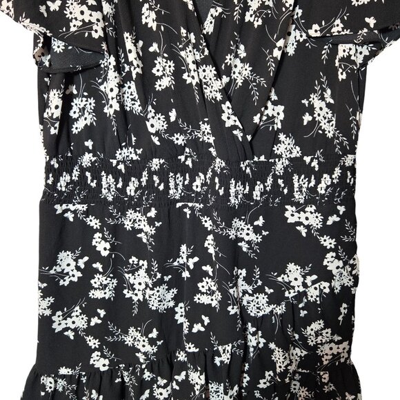 Michael Kors Floral Flutter Sleeve Mini Wrap Dress Black White Plus Size NWT - Picture 4 of 14